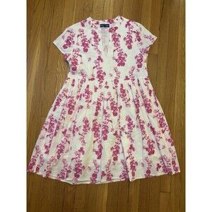 Tuckernuck Ro’s Garden Dress White Pink Floral Mini V Neck Ines Magenta Size S